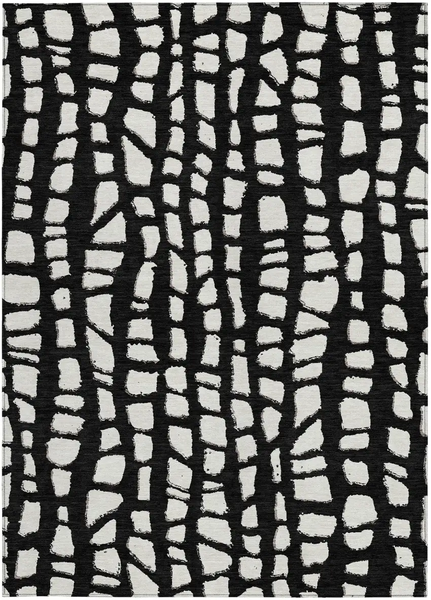 Black And Ivory Abstract Washable Indoor Outdoor Area Rug Photo 6