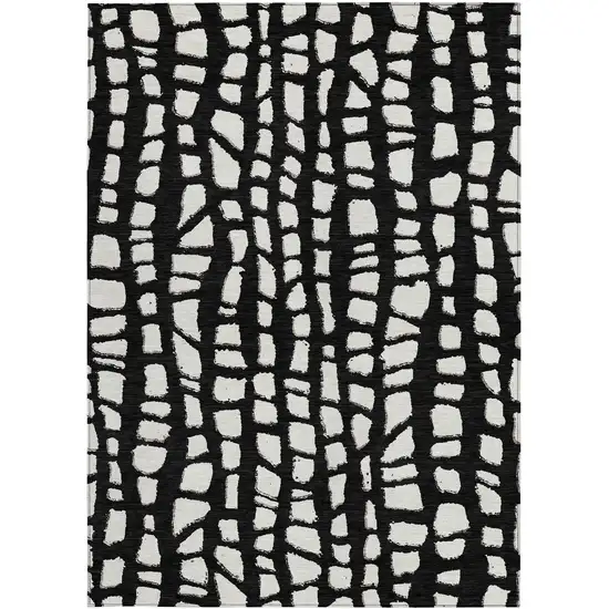 Black And Ivory Abstract Washable Indoor Outdoor Area Rug Photo 6