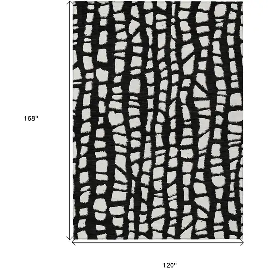 Black And Ivory Abstract Washable Indoor Outdoor Area Rug Photo 7