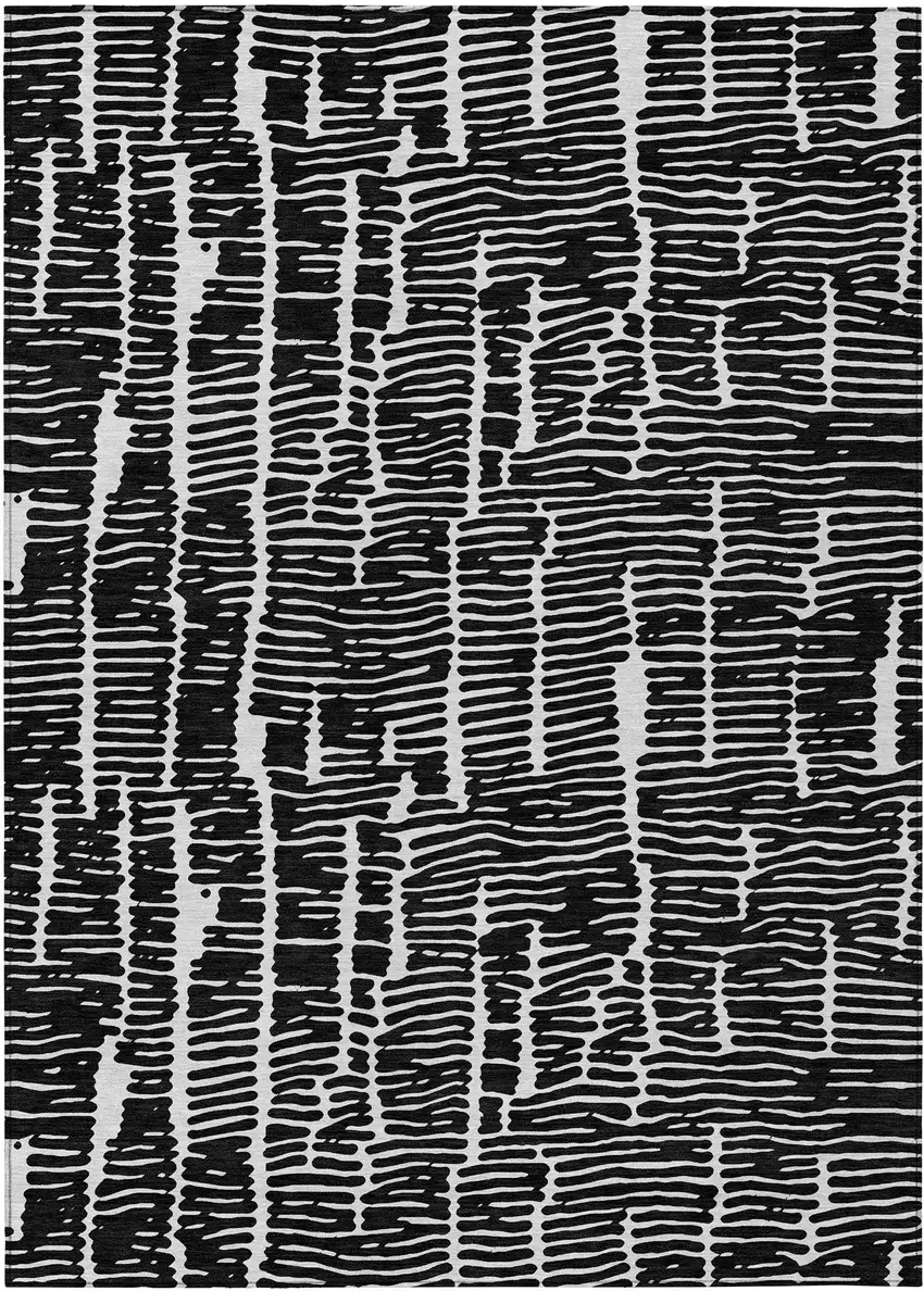 Black And Ivory Abstract Washable Indoor Outdoor Area Rug Photo 2