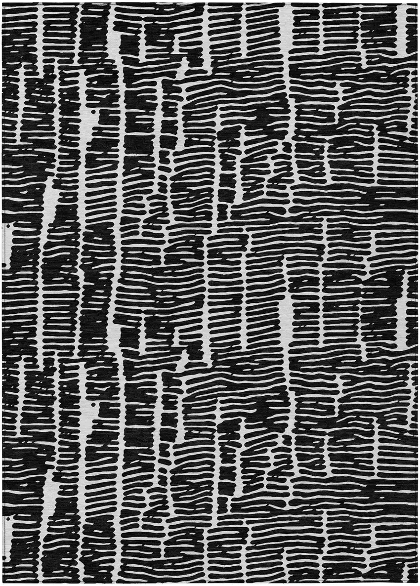 Black And Ivory Abstract Washable Indoor Outdoor Area Rug Photo 2