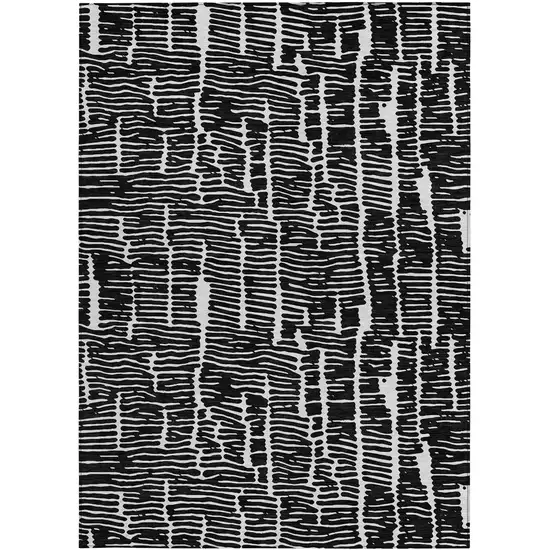 Black And Ivory Abstract Washable Indoor Outdoor Area Rug Photo 7