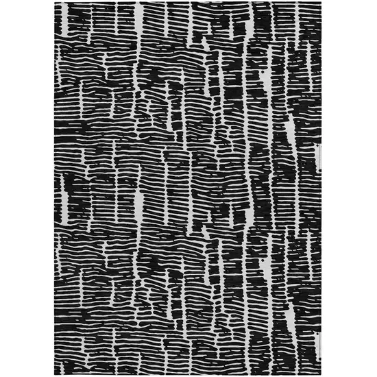 Black And Ivory Abstract Washable Indoor Outdoor Area Rug Photo 7