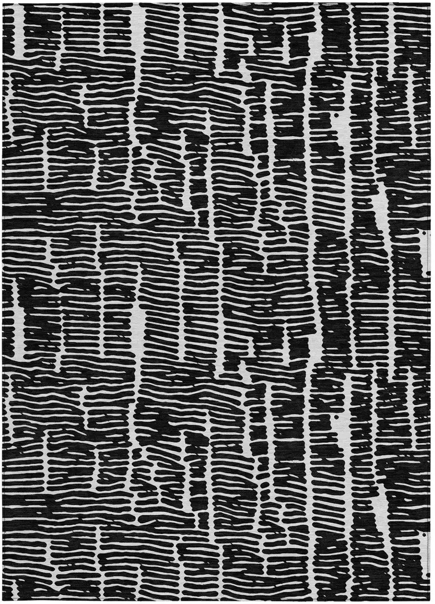 Black And Ivory Abstract Washable Indoor Outdoor Area Rug Photo 7