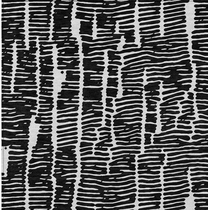 Black And Ivory Abstract Washable Indoor Outdoor Area Rug Photo 6