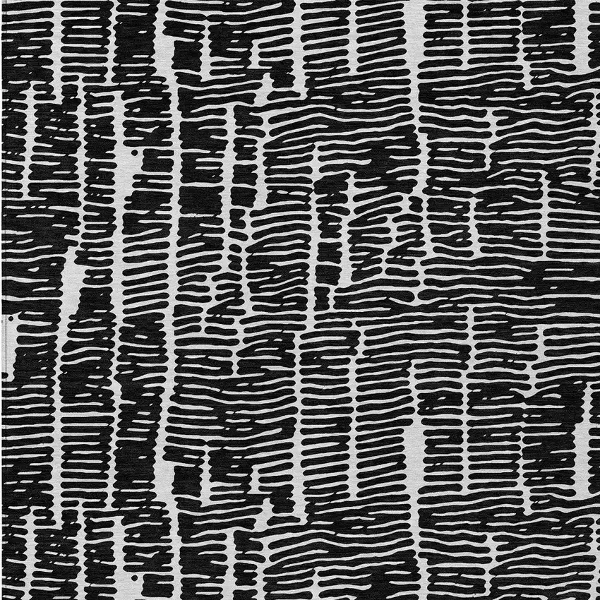 Black And Ivory Abstract Washable Indoor Outdoor Area Rug Photo 7