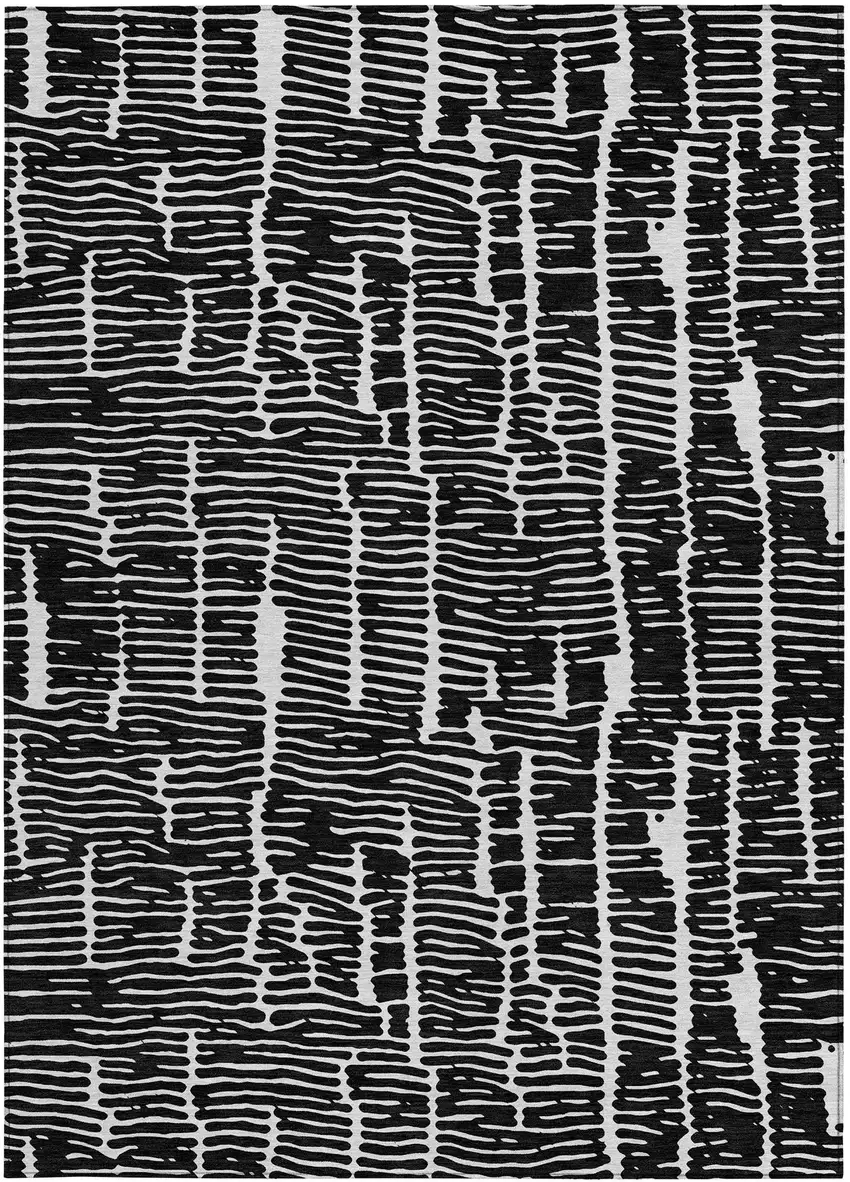 Black And Ivory Abstract Washable Indoor Outdoor Area Rug Photo 6