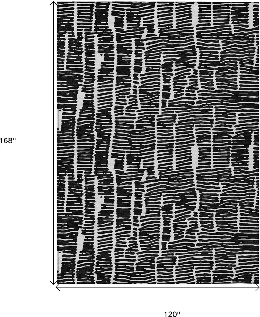 Black And Ivory Abstract Washable Indoor Outdoor Area Rug Photo 3