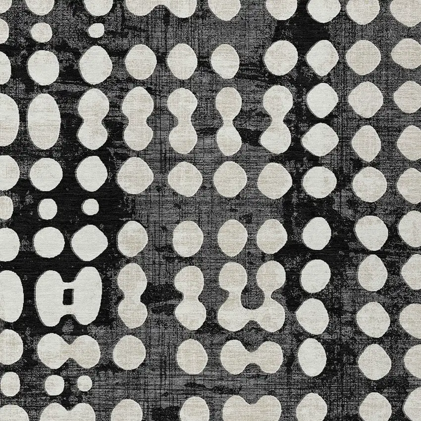 Black And Ivory Abstract Washable Indoor Outdoor Area Rug Photo 6
