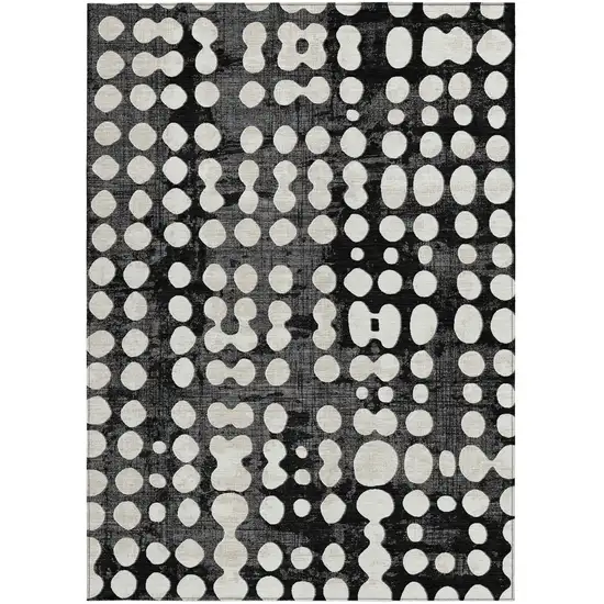 Black And Ivory Abstract Washable Indoor Outdoor Area Rug Photo 7