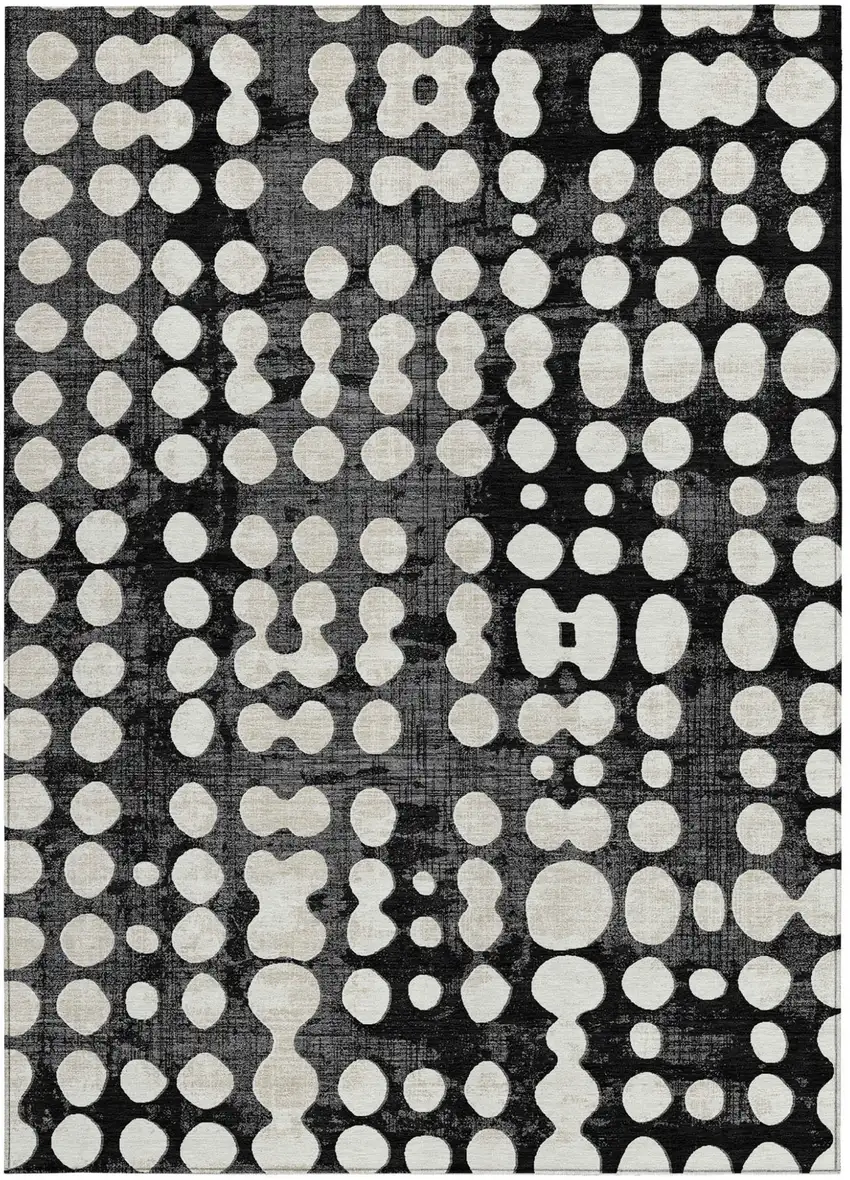 Black And Ivory Abstract Washable Indoor Outdoor Area Rug Photo 7