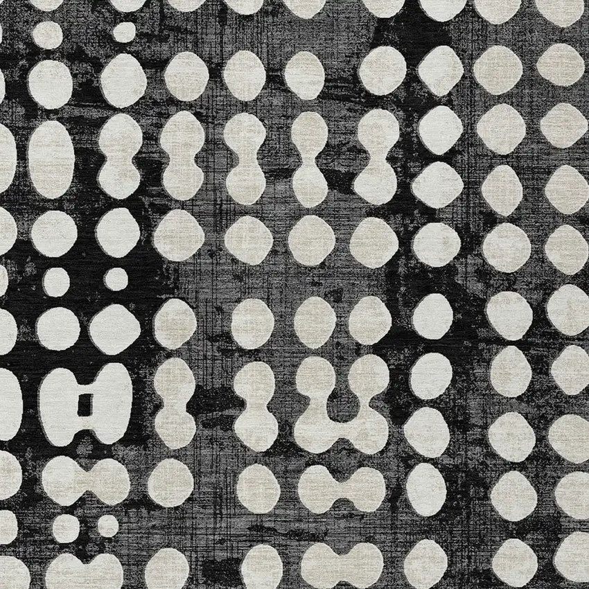 Black And Ivory Abstract Washable Indoor Outdoor Area Rug Photo 6