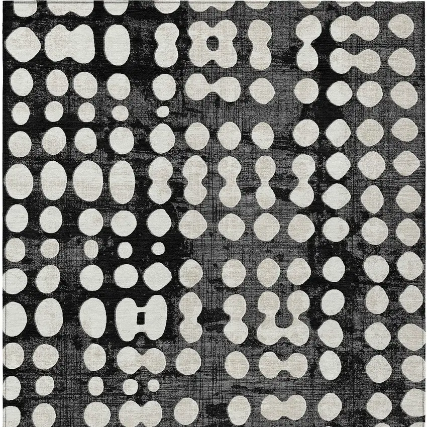 Black And Ivory Abstract Washable Indoor Outdoor Area Rug Photo 7