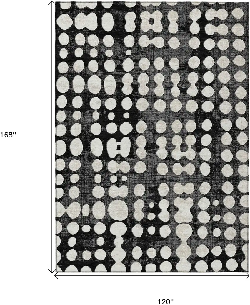 Black And Ivory Abstract Washable Indoor Outdoor Area Rug Photo 3