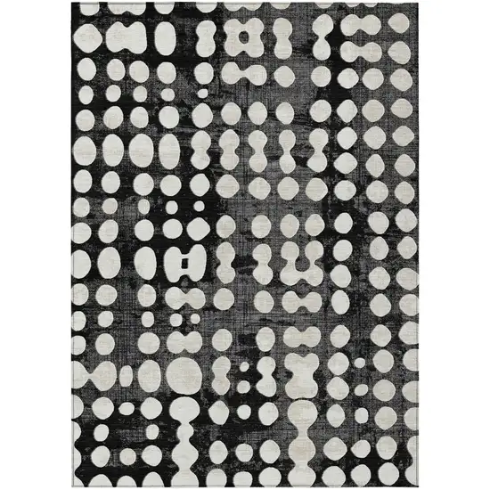 Black And Ivory Abstract Washable Indoor Outdoor Area Rug Photo 2