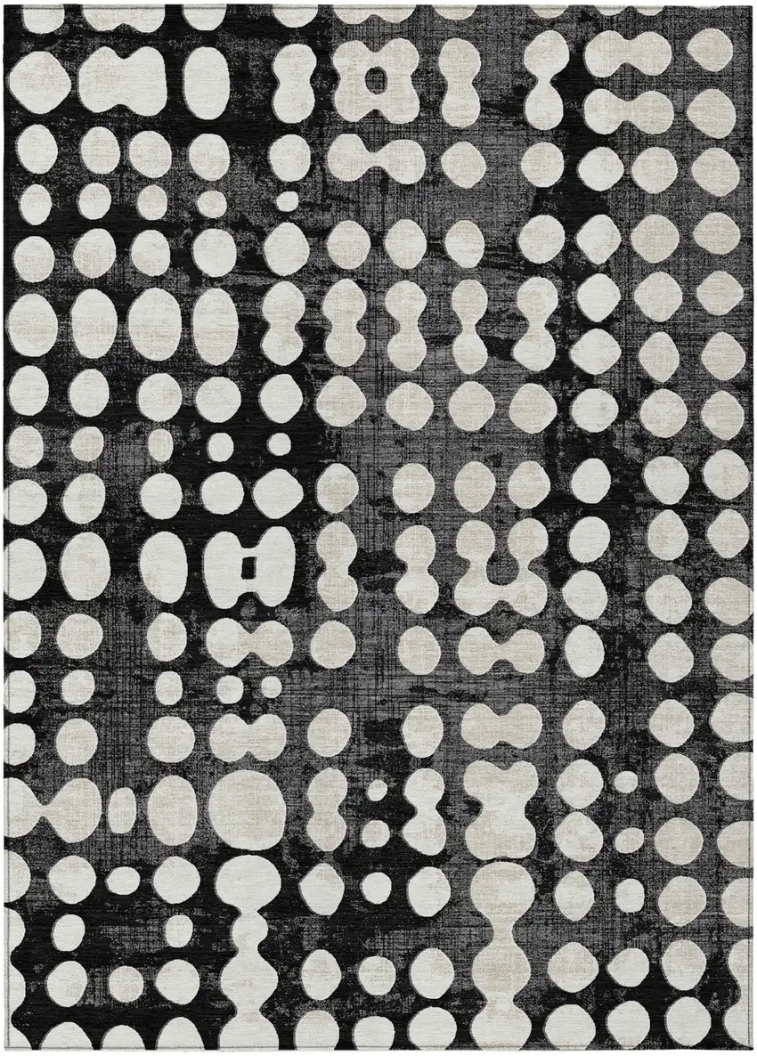 Black And Ivory Abstract Washable Indoor Outdoor Area Rug Photo 2