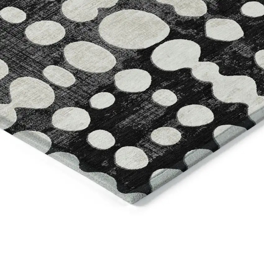 Black And Ivory Abstract Washable Indoor Outdoor Area Rug Photo 5