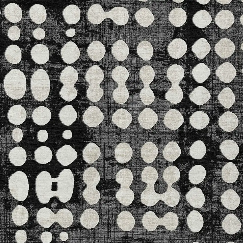 Black And Ivory Abstract Washable Indoor Outdoor Area Rug Photo 6