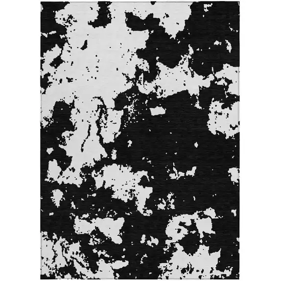 Black And Ivory Abstract Washable Indoor Outdoor Area Rug Photo 7