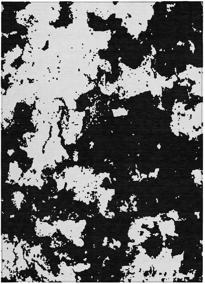Black And Ivory Abstract Washable Indoor Outdoor Area Rug Photo 7