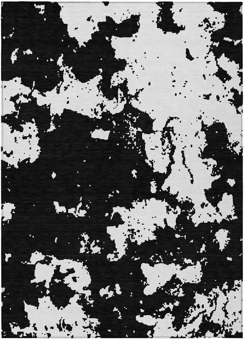 Black And Ivory Abstract Washable Indoor Outdoor Area Rug Photo 2