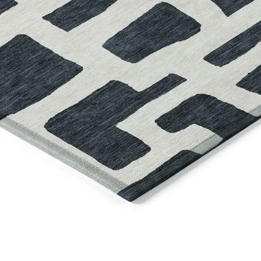 Black And Ivory Abstract Washable Indoor Outdoor Area Rug Photo 5