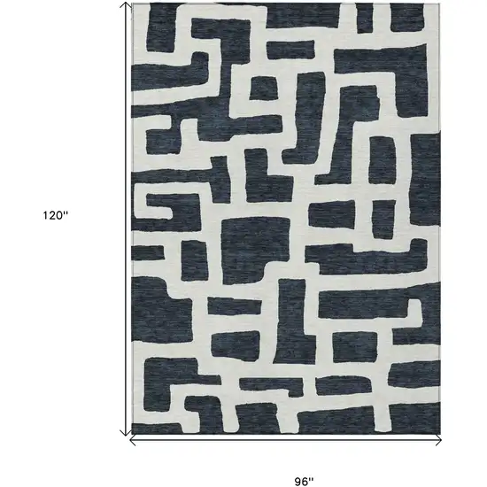 Black And Ivory Abstract Washable Indoor Outdoor Area Rug Photo 3
