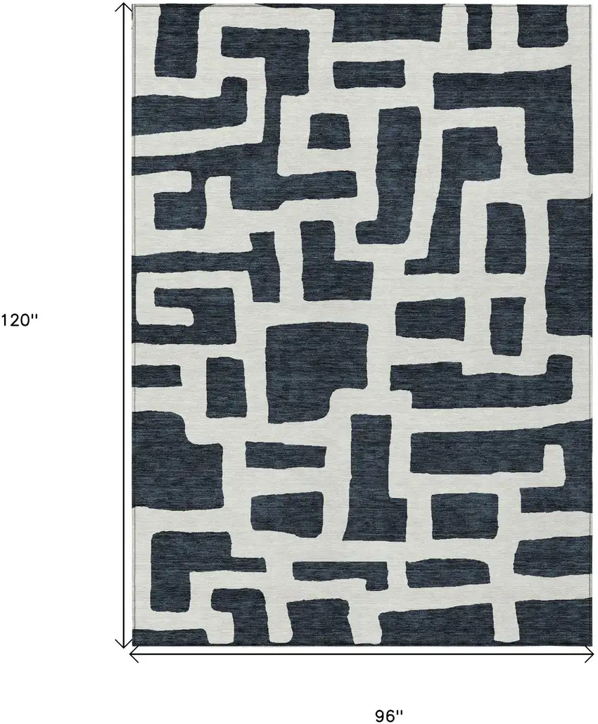 Black And Ivory Abstract Washable Indoor Outdoor Area Rug Photo 3