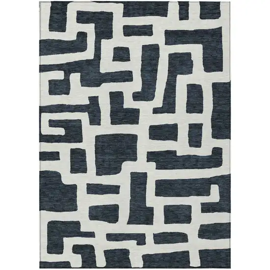 Black And Ivory Abstract Washable Indoor Outdoor Area Rug Photo 2