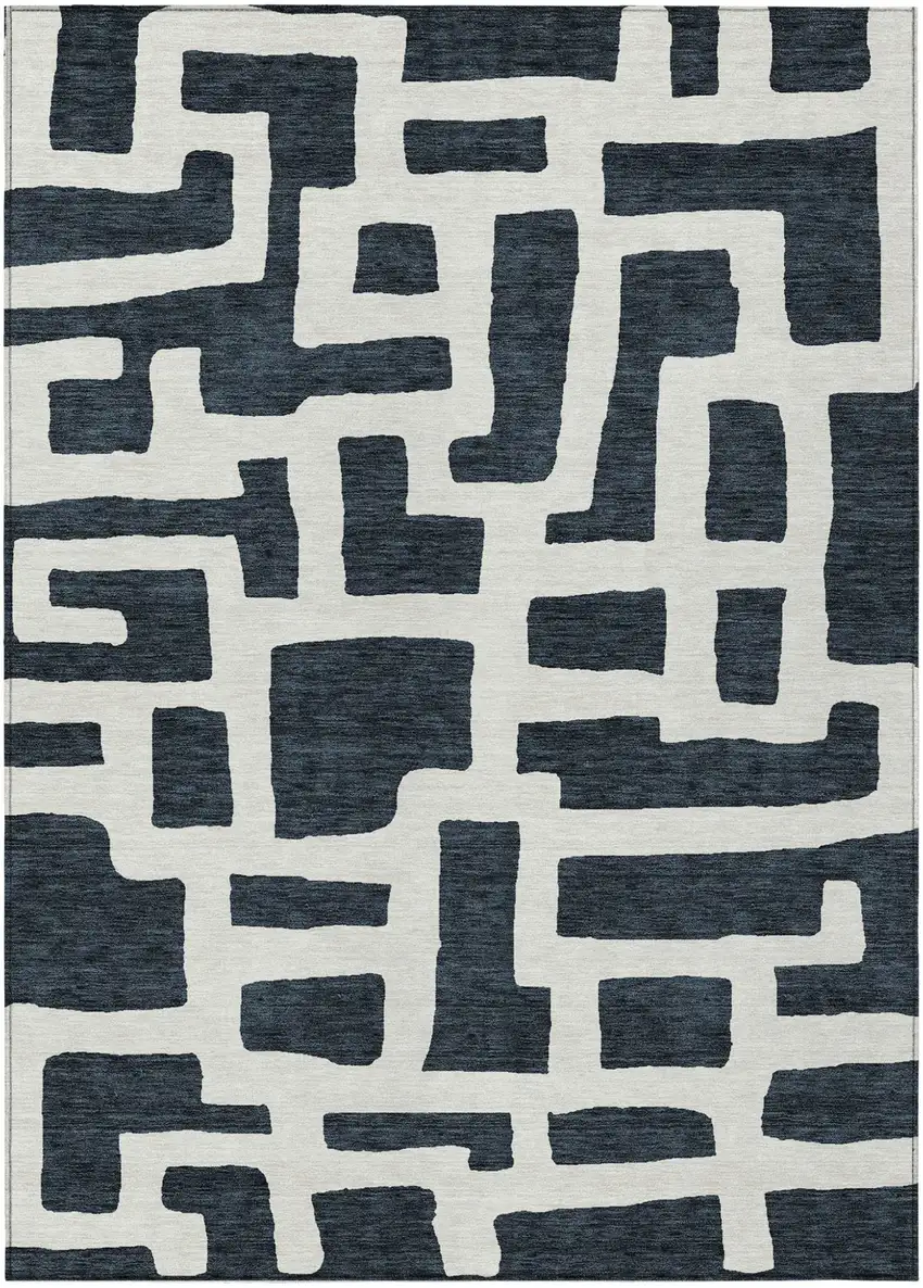 Black And Ivory Abstract Washable Indoor Outdoor Area Rug Photo 2