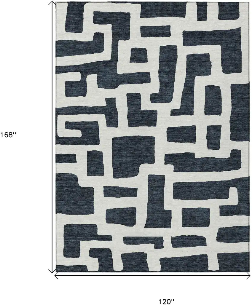 Black And Ivory Abstract Washable Indoor Outdoor Area Rug Photo 3