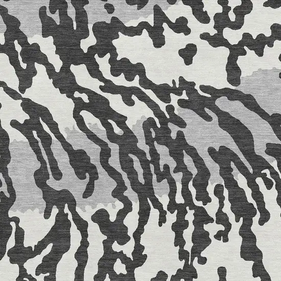 Black And Ivory Animal Print Washable Area Rug With UV Protection Photo 3