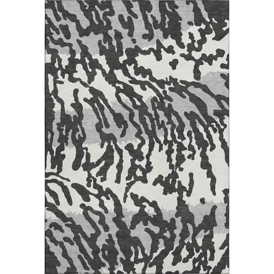 Black And Ivory Animal Print Washable Area Rug With UV Protection Photo 1
