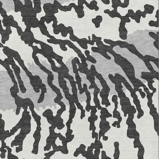 Black And Ivory Animal Print Washable Area Rug With UV Protection Photo 3