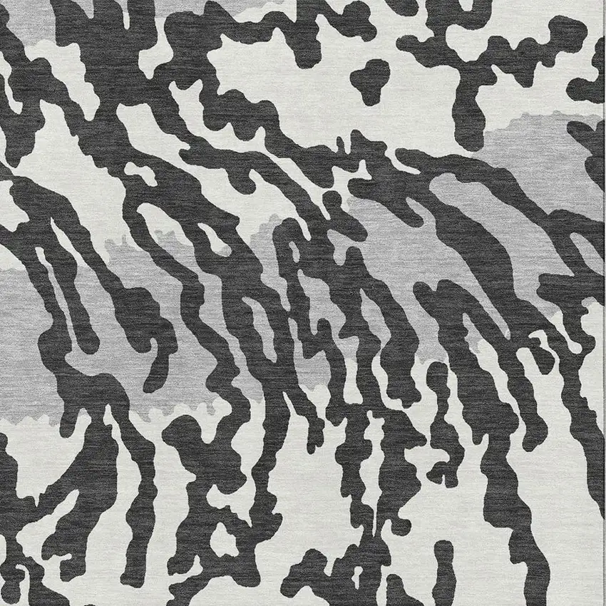 Black And Ivory Animal Print Washable Area Rug With UV Protection Photo 3