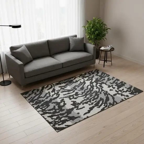 Black And Ivory Animal Print Washable Area Rug With UV Protection Photo 2