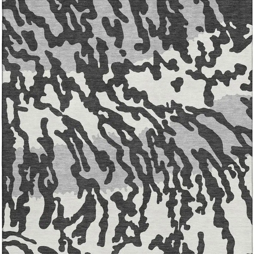 Black And Ivory Animal Print Washable Area Rug With UV Protection Photo 4