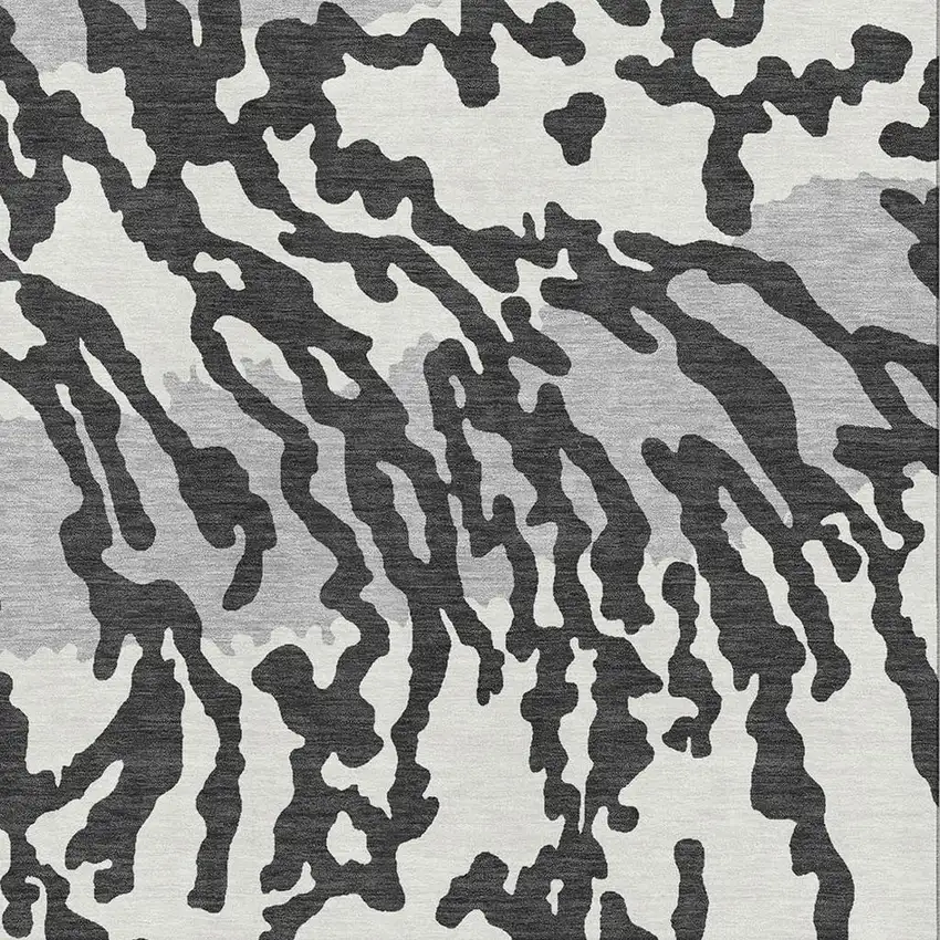 Black And Ivory Animal Print Washable Area Rug With UV Protection Photo 3