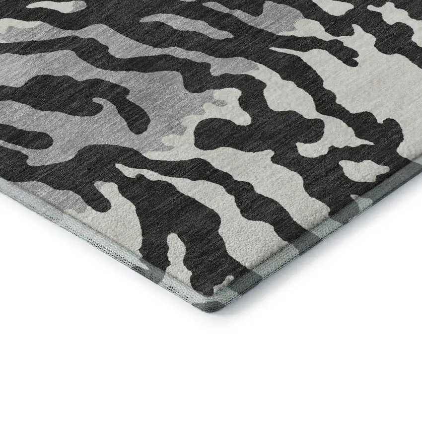 Black And Ivory Animal Print Washable Area Rug With UV Protection Photo 8