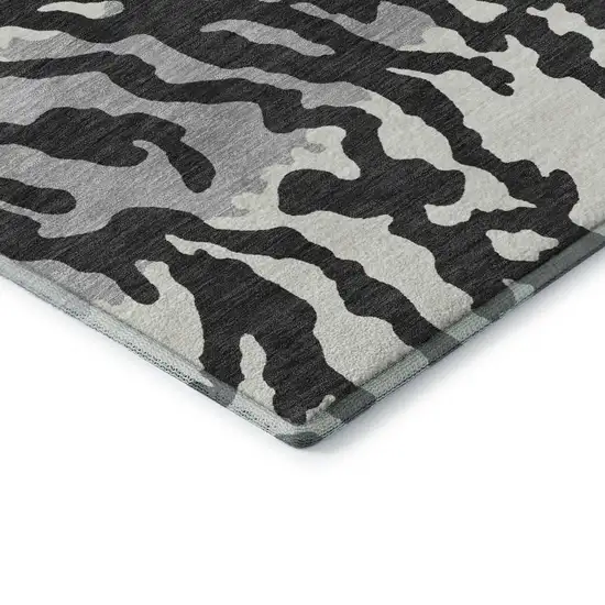 Black And Ivory Animal Print Washable Area Rug With UV Protection Photo 7