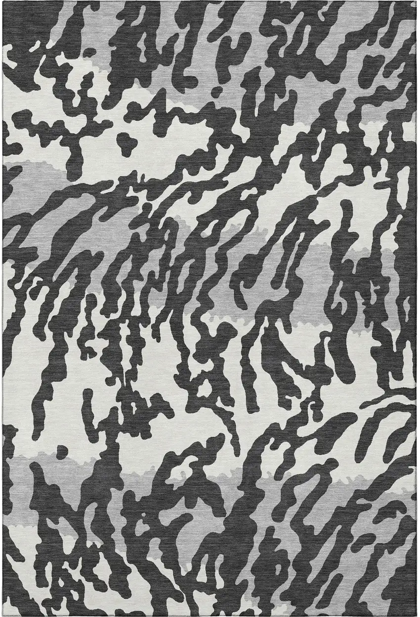 Black And Ivory Animal Print Washable Area Rug With UV Protection Photo 3