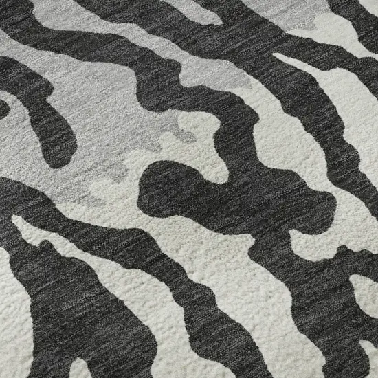Black And Ivory Animal Print Washable Area Rug With UV Protection Photo 9