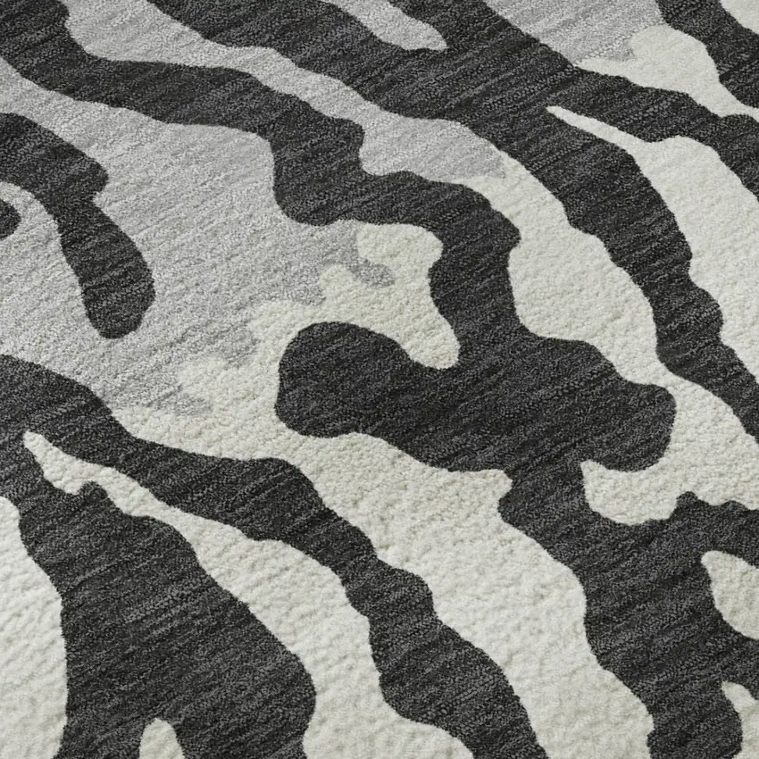 Black And Ivory Animal Print Washable Area Rug With UV Protection Photo 9