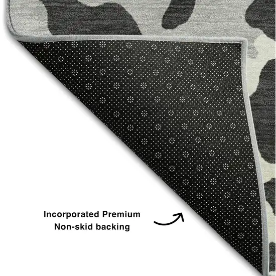 Black And Ivory Animal Print Washable Area Rug With UV Protection Photo 6