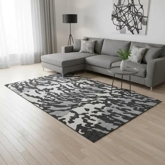 Black And Ivory Animal Print Washable Area Rug With UV Protection Photo 2