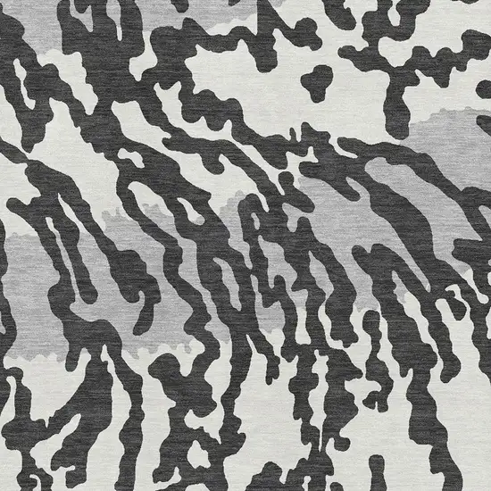 Black And Ivory Animal Print Washable Area Rug With UV Protection Photo 3