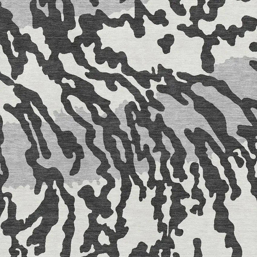 Black And Ivory Animal Print Washable Area Rug With UV Protection Photo 3