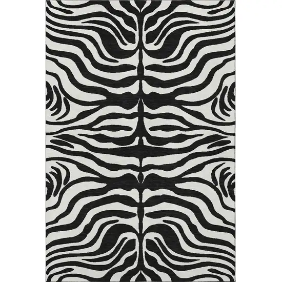 Black And Ivory Animal Print Washable Area Rug With UV Protection Photo 3