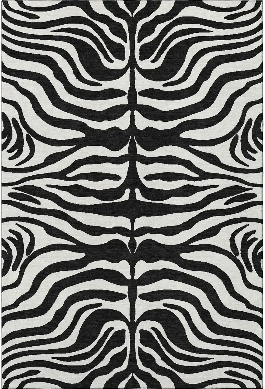 Black And Ivory Animal Print Washable Area Rug With UV Protection Photo 3