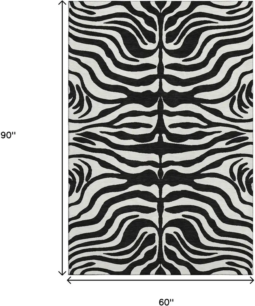 Black And Ivory Animal Print Washable Area Rug With UV Protection Photo 8